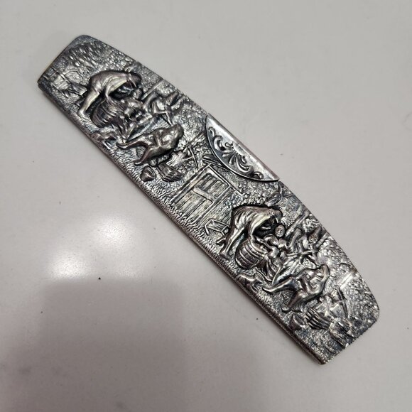 Hans Jensen Denmark Repousse Tortoise Shell Comb & Silver Plate Holder Danish - Picture 7 of 13